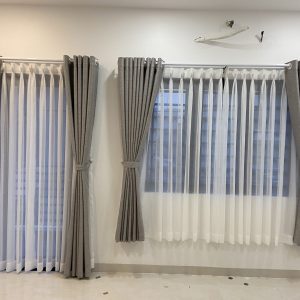 Alternative view of Rèm vải bố màu xám kem 2 lớp cho nhà phố