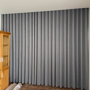 Rèm vải bố hai lớp màu ghi cho phòng ngủ