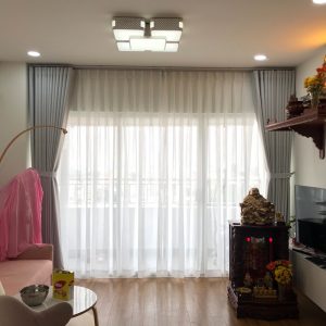 Rèm vải hai lớp xám trắng cho căn hộ