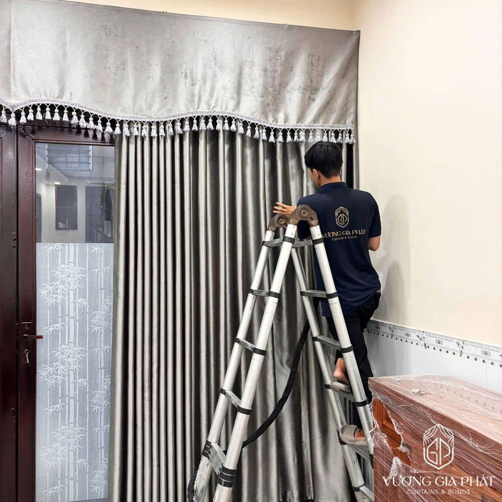 Rèm vải kết hợp lắp bèo 1 lớp cản nắng tự nhiên